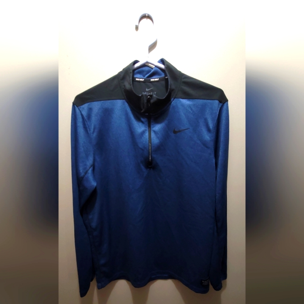 NIKE Golf Dri-fit 1/2-zip Golf Top Mens Size L Blue and Black